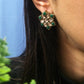 Green Stones and Kundan Small Round Studs