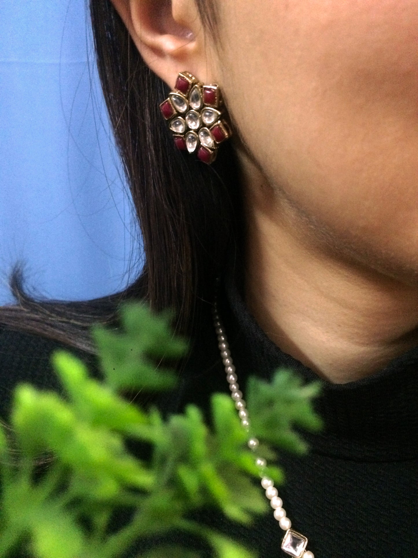 Red Stones and Kundan Small Round Studs