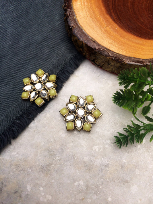 Yellow Stones and Kundan Small Round Studs