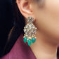 Green Stone and Kundan Chandelier Earrings