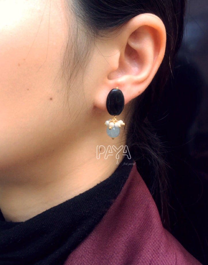 Black Stone and Crackled Pearl Stud Earrings