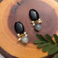 Black Stone and Crackled Pearl Stud Earrings