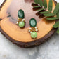 Green Stone and Crackled Pearl Stud Earrings