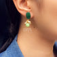 Green Stone and Crackled Pearl Stud Earrings