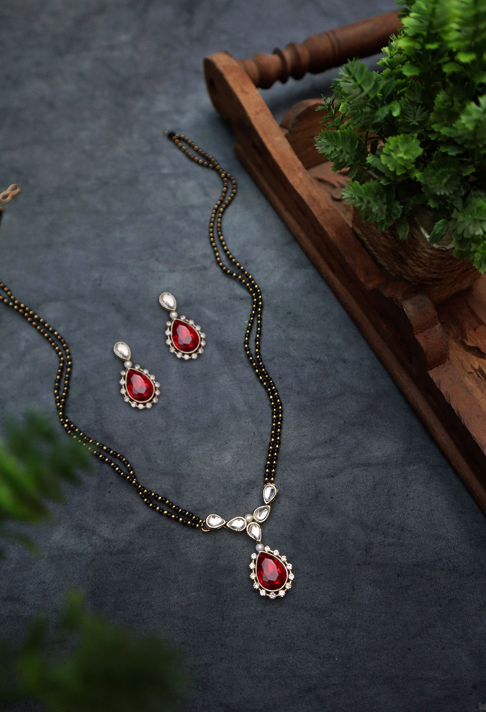 Kundan and Stone Mangalsutra Necklace - Red