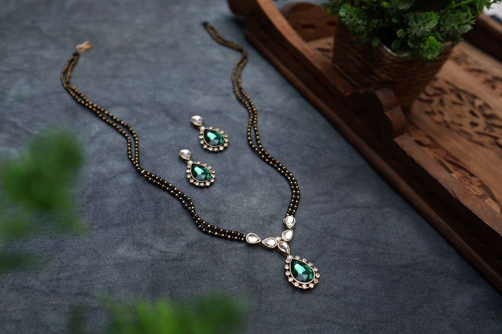 Kundan and Stone Mangalsutra Necklace - Green