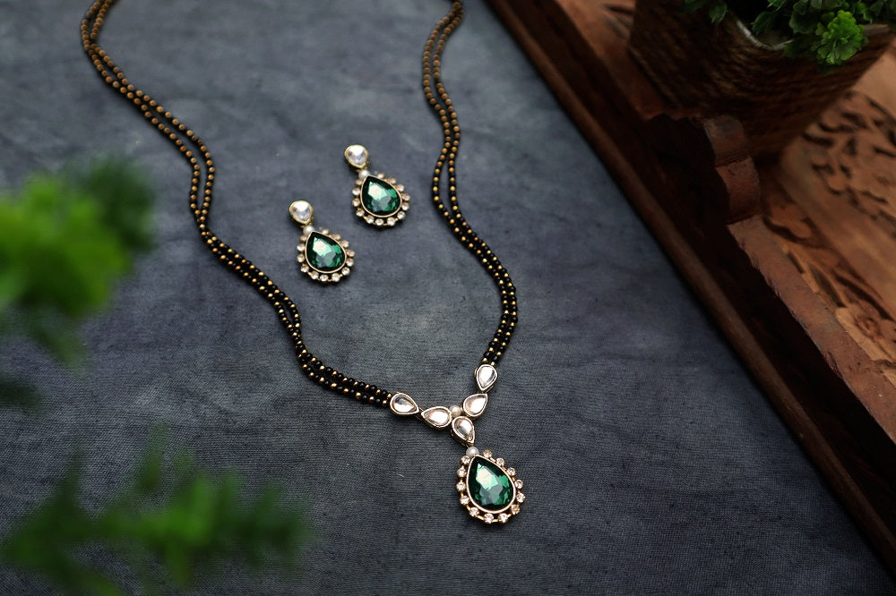 Kundan and Stone Mangalsutra Necklace - Green