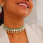 Kundan Pearl and Green Stone Drop Necklace Set