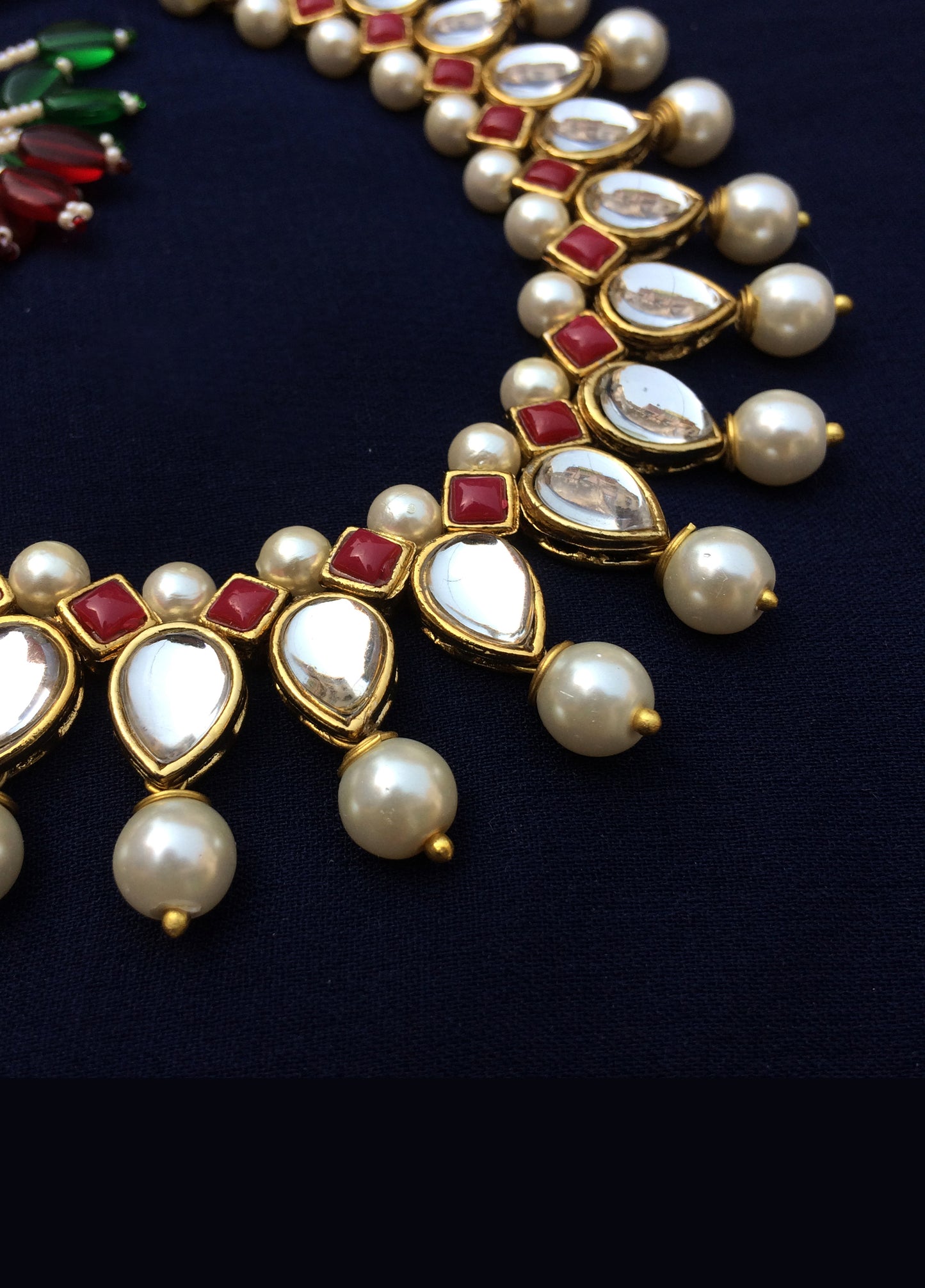 Kundan Pearl and Marsala Stone Necklace Set