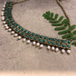 Green Resin Stone and Pearl Choker Necklace