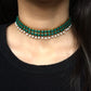 Green Resin Stone and Pearl Choker Necklace