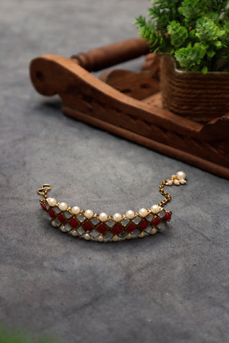 Kundan-Marsala Stone Choker Necklace Set With Bracelet