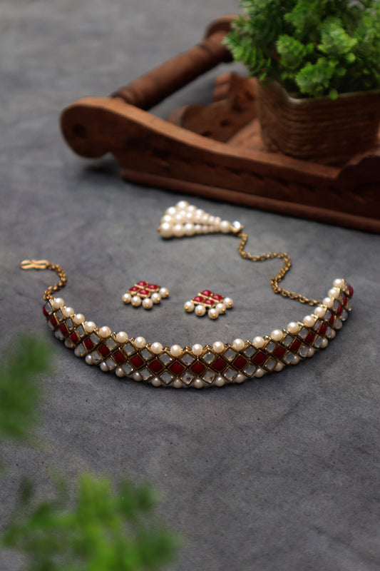 Kundan-Marsala Stone Choker Necklace Set