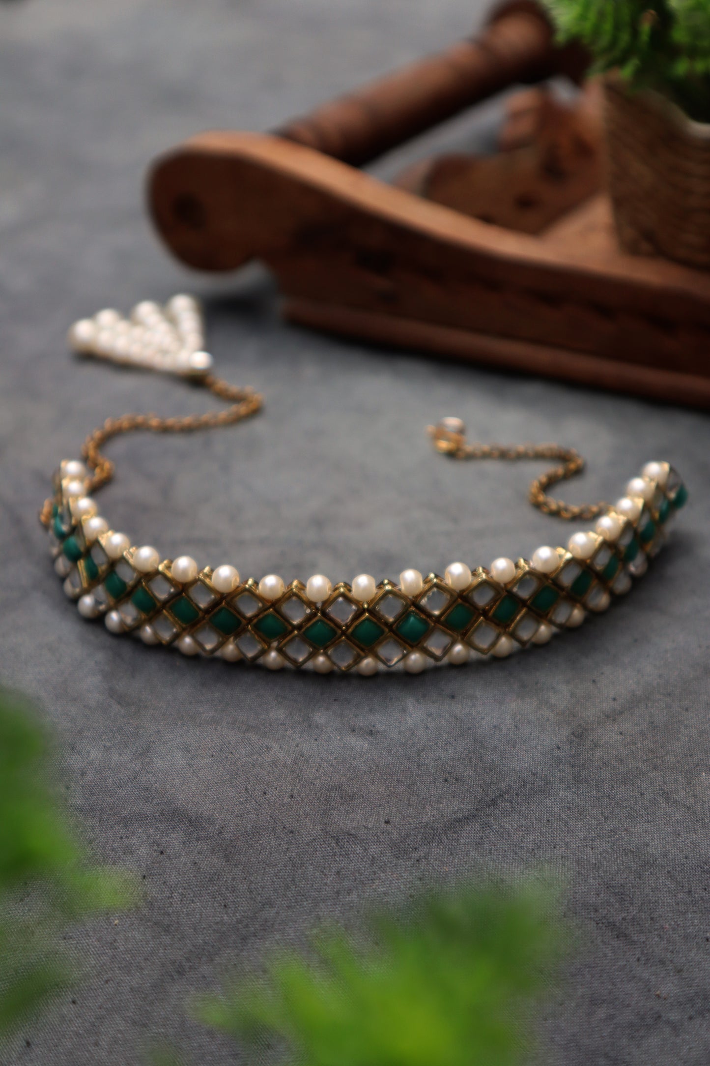 Kundan-Green Stone Choker Necklace