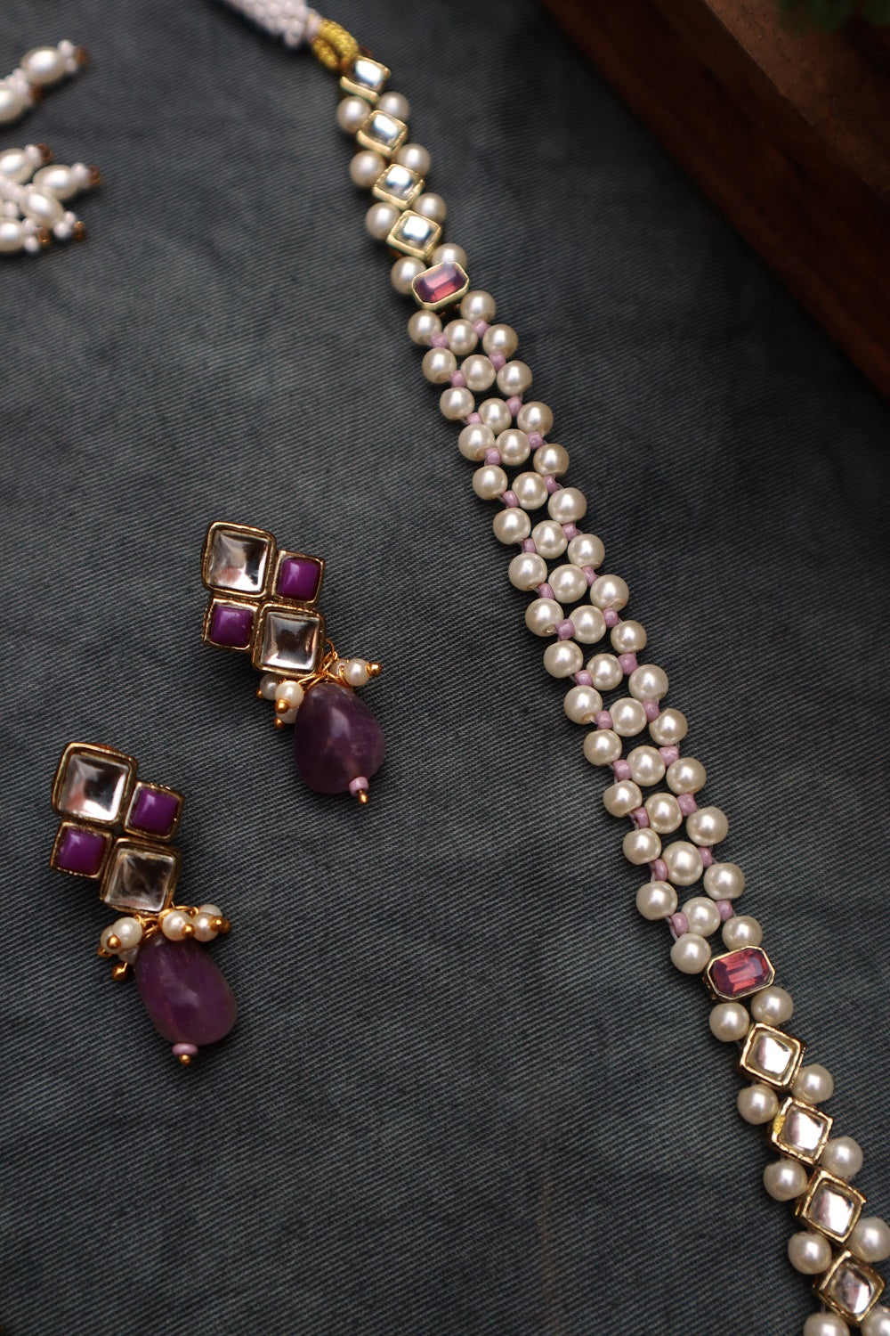 Amethyst Kundan and Pearl Long Necklace Set