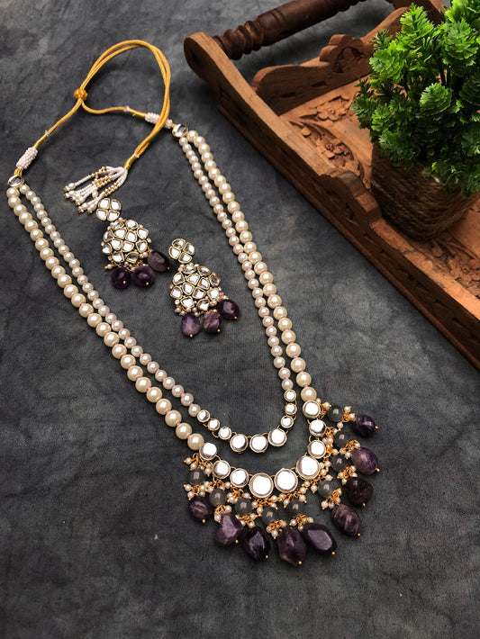 Amethyst and Kundan Long Layered Necklace Set