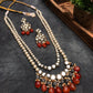 Carnelian and Kundan Long Layered Necklace Set