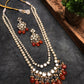 Carnelian and Kundan Long Layered Necklace Set