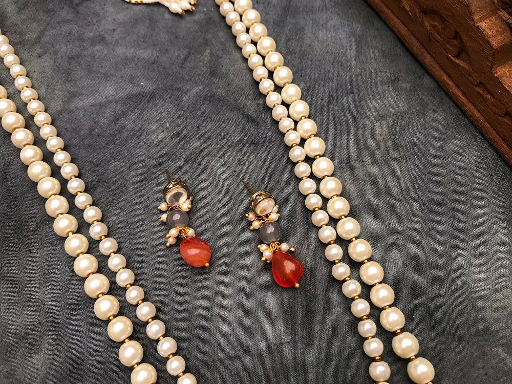 Carnelian and Kundan Long Layered Necklace