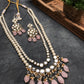 Rose Quartz and Kundan Long Layered Necklace Set