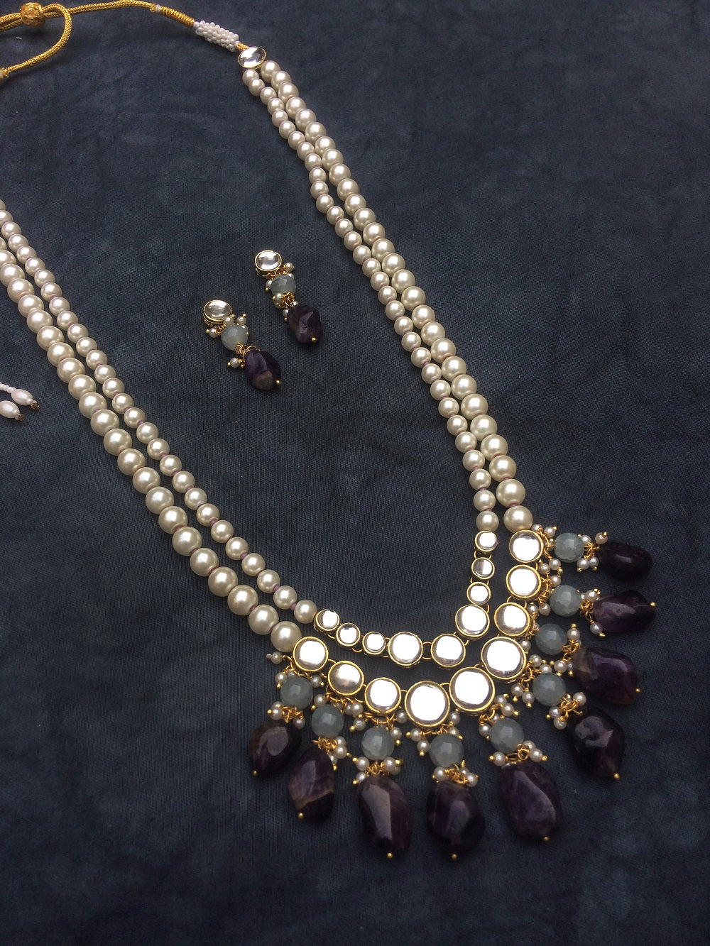 Amethyst and Kundan Long Layered Necklace