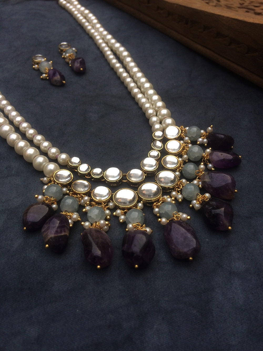 Amethyst and Kundan Long Layered Necklace