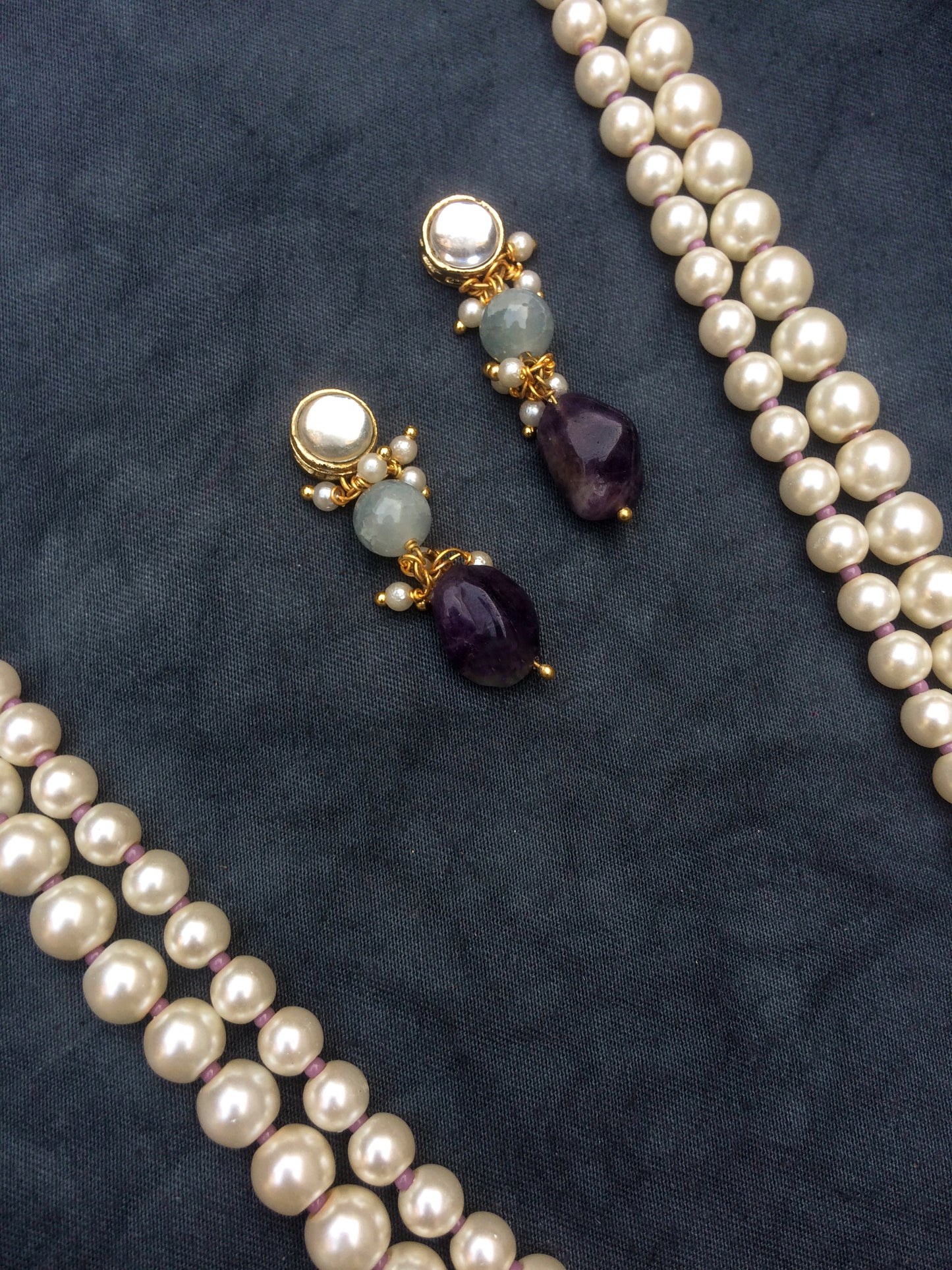 Amethyst and Kundan Long Layered Necklace