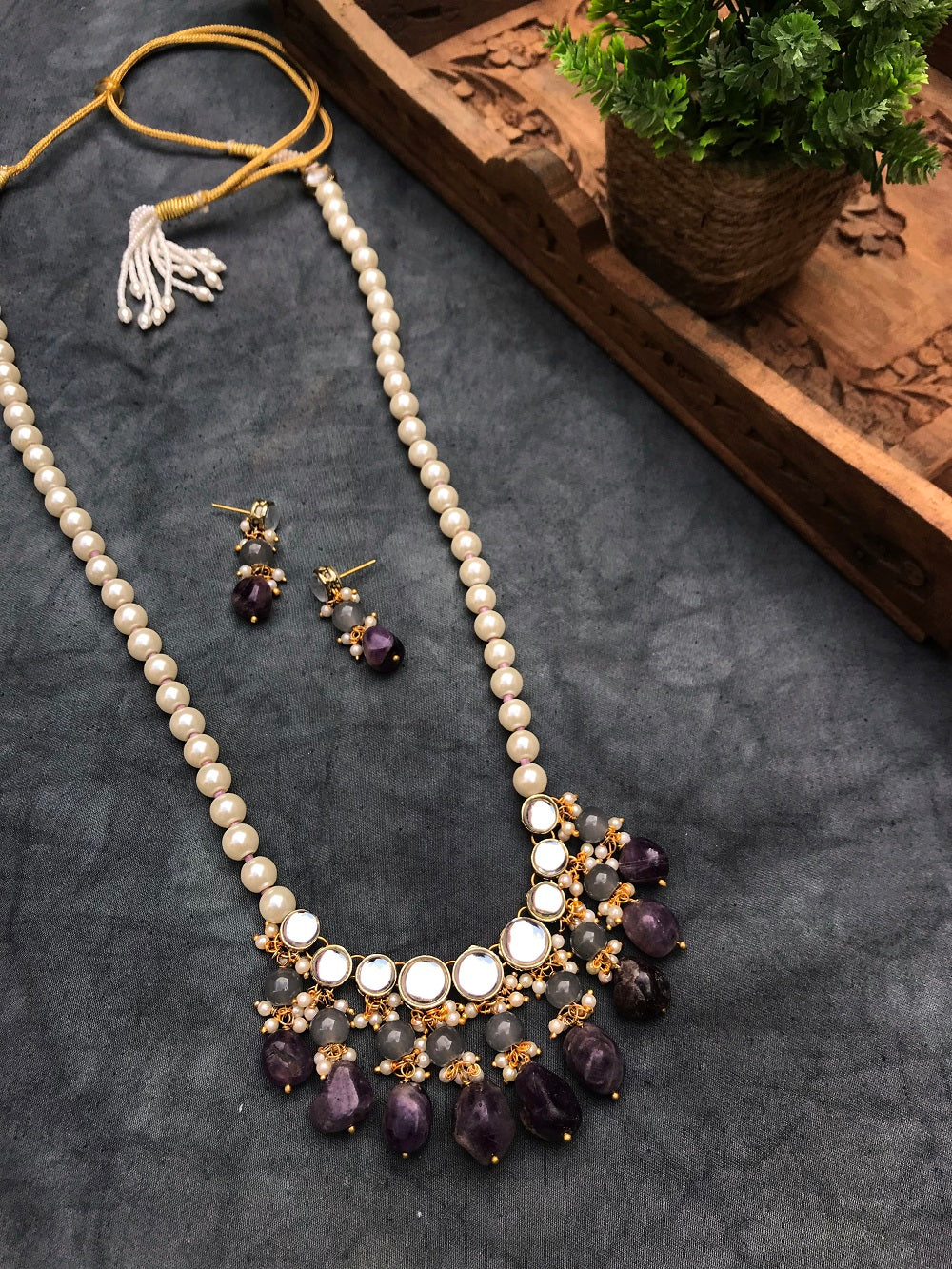 Amethyst and Kundan Long Necklace