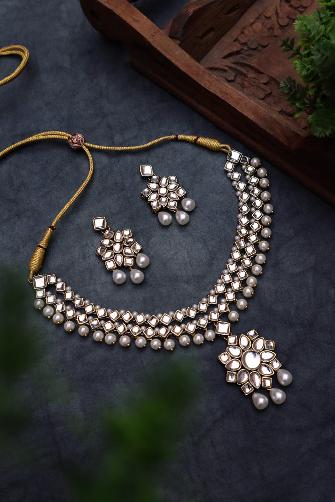 Kundan and Pearl Layered Pendant Set