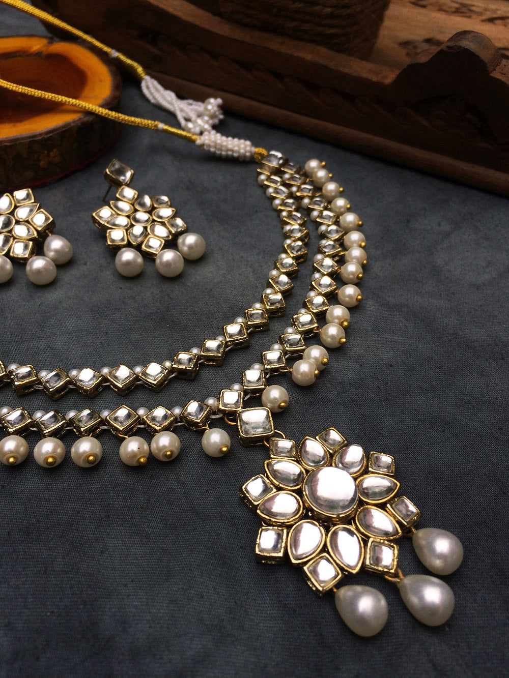 Kundan and Pearl Layered Pendant Set