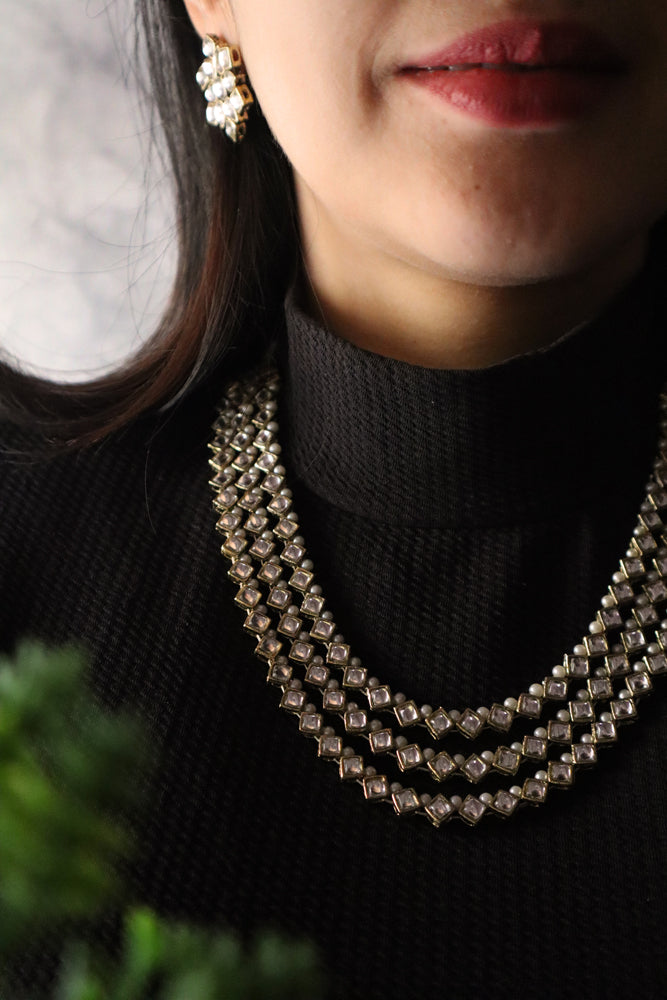 Shop Amrita Three-Layer Baguette Diamond Necklace Set in 18K White Gold  Online
