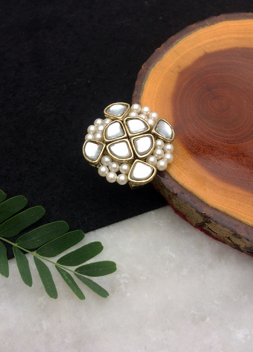 Kundan and Pearl Ring