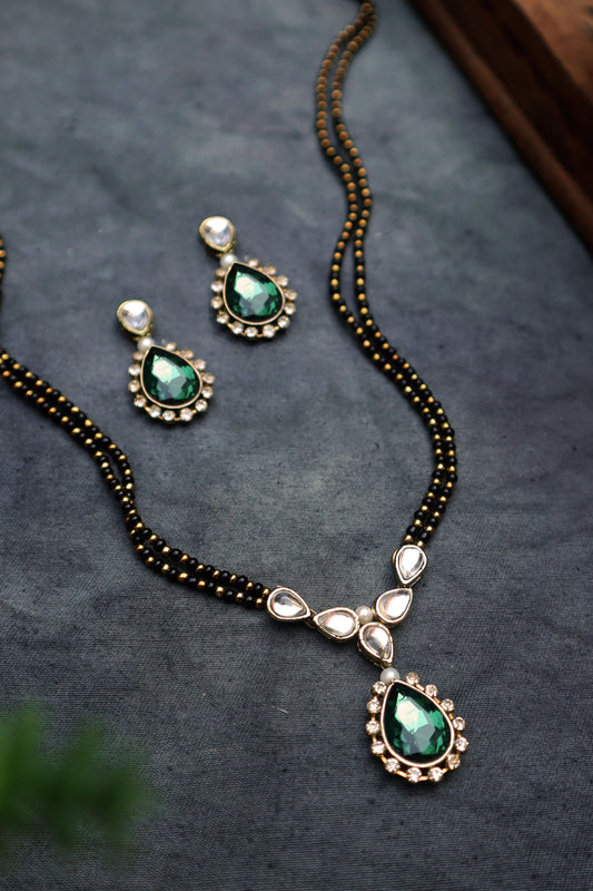 Kundan and Stone Mangalsutra Necklace - Green