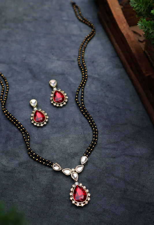 Kundan and Stone Mangalsutra Necklace - Red